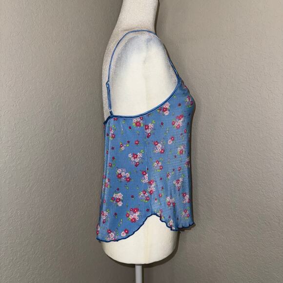 Blue Floral Coquette Tank Top Ribbed Women's Size Medium - Picture 2 of 4